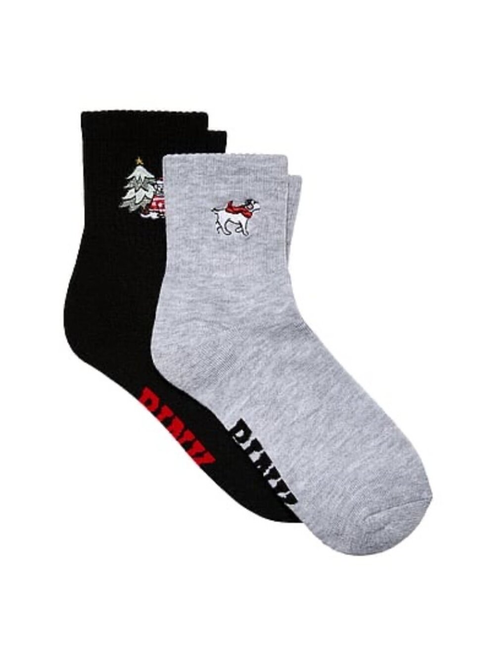 PINK Victoria's Secret Christmas Dog Quarter Socks 2 Pairs Black Gray OS NWT